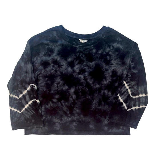 Time And Tru Long Sleeve Wide Sleeve Black Tie Dye Sweatshirt Raw Hem XL - Picture 1 of 7